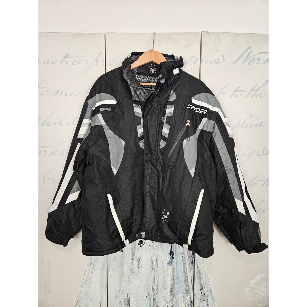 Spyder Mens Entrant Dermizax Ski Jacket Black Grey White Spider Web Lining XL‎